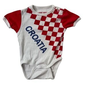 Lucky Kiddo Croatia Baby Bodysuit Red White Checkered Cotton Romper Size 68 6M